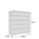 Ver imagem 4 de Cômoda 5 Gavetas com Pés 86cm Premium Branco/Neve