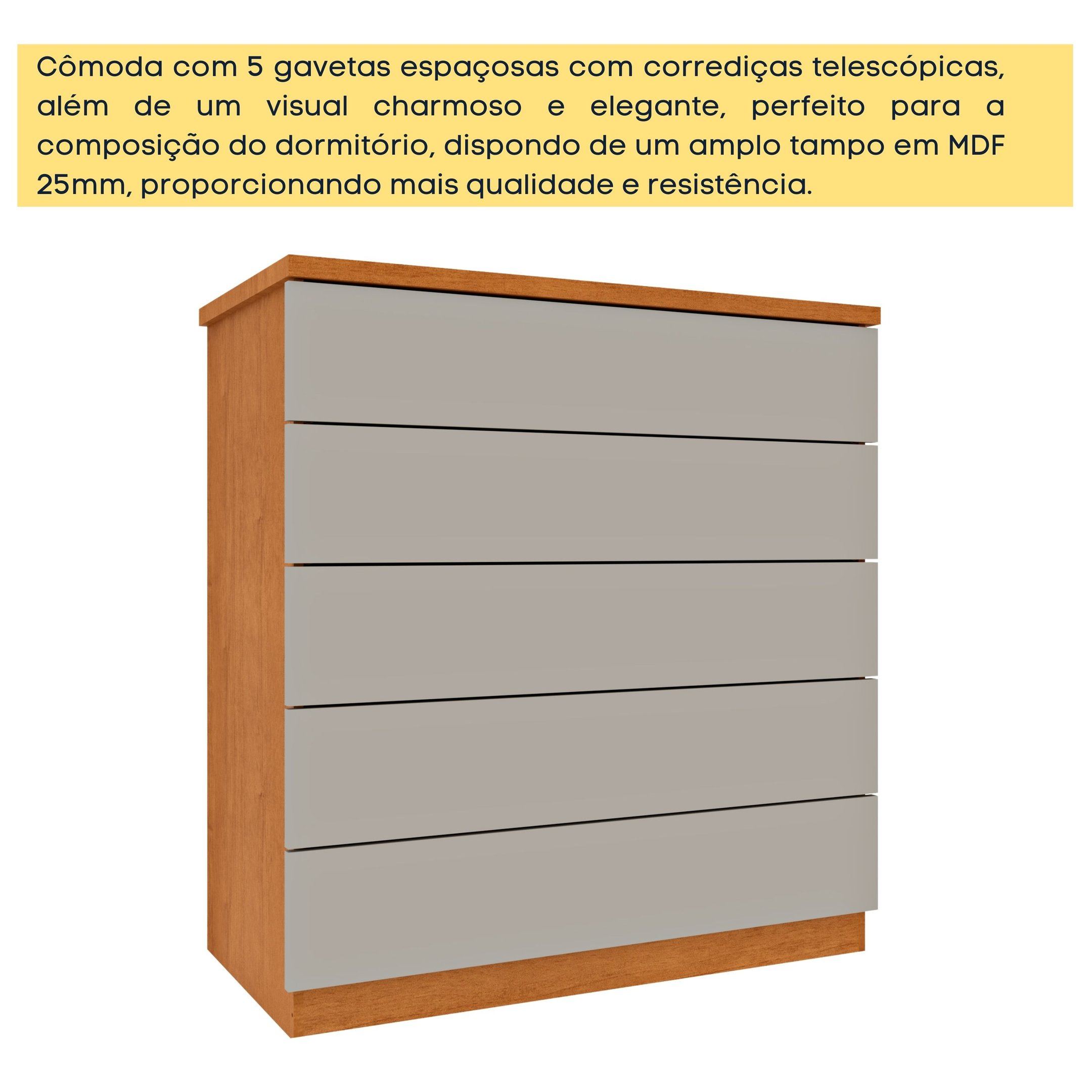 Cômoda 5 Gavetas com pés Premium   - 7