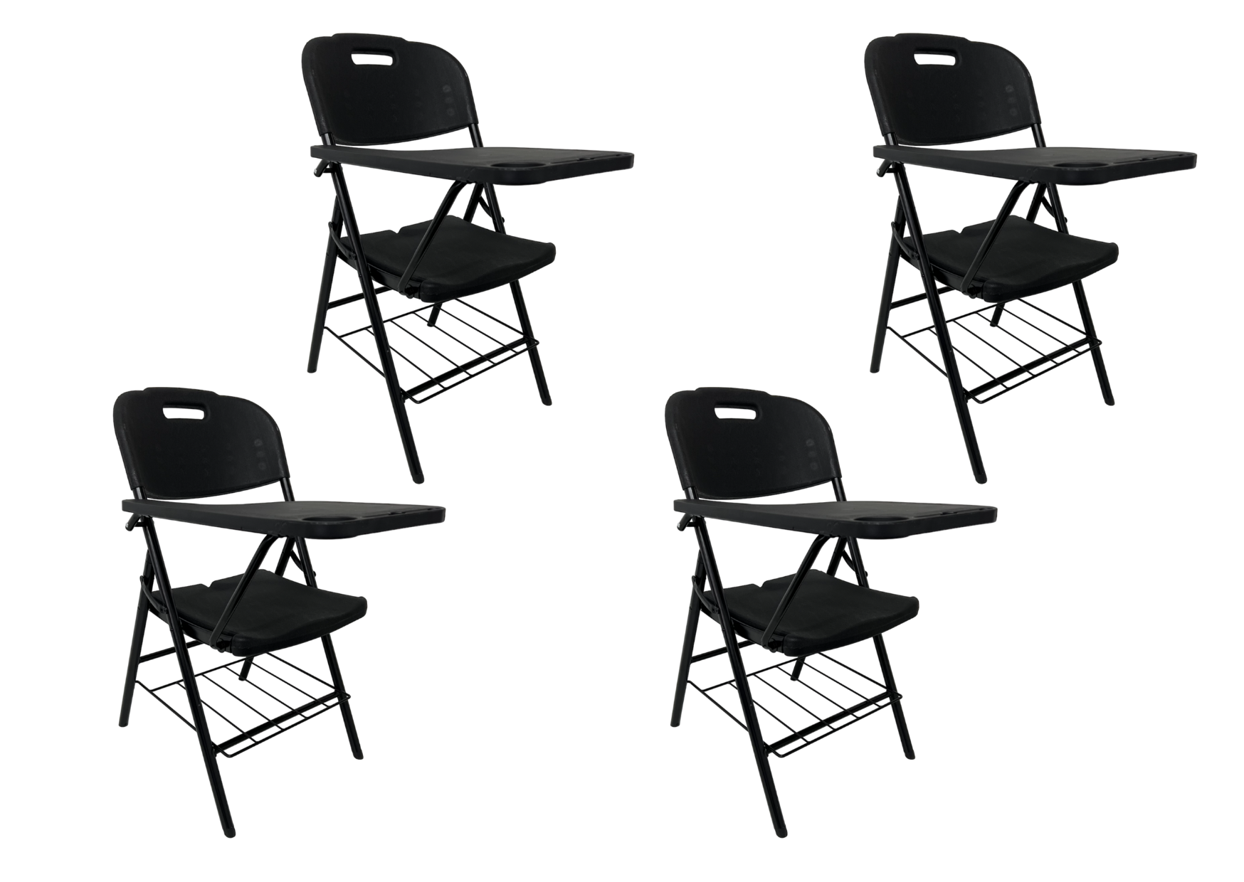 Kit 04 Cadeira 4 Pés Escolar Universitária Dobrável com Prancheta e Grade Preta - 9