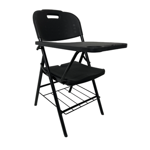 Kit 04 Cadeira 4 Pés Escolar Universitária Dobrável com Prancheta e Grade Preta