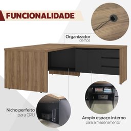 Mesa para Escritório em L 180x190cm 2 Portas 3 Gavetas Y37  - 7