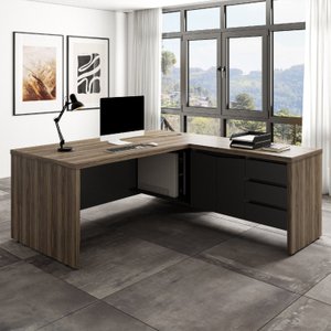 Mesa para Escritório em L 180x190cm 2 Portas 3 Gavetas Y37 