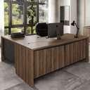 Ver imagem 5 de Escrivaninha Mesa Escritório em L Y37 3 Gavetas 2 Portas 180cm Nogal e Preto Marrom Artany