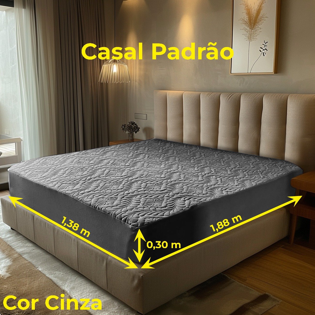 Protetor Capa para Colchão Matelado Casal Padrão Tecido Malha Gel:cinza - 2