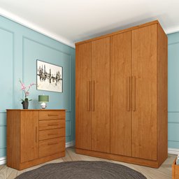 Guarda Roupa Solteiro 4 Portas 2 Gavetas 133cm Amsterdam   - 1
