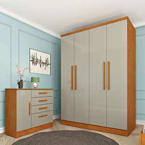 Guarda Roupa Solteiro 4 Portas 2 Gavetas 133cm Amsterdam  