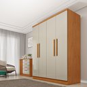 Ver imagem 1 de Guarda Roupa Solteiro 4 Portas 2 Gavetas 133cm Amsterdam Bege/Cinamomo/Off White