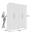 Ver imagem 3 de Guarda Roupa Solteiro com Pés 4 Portas 2 Gavetas 133cm Amsterdam Branco/Neve
