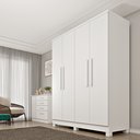 Ver imagem 1 de Guarda Roupa Solteiro com Pés 4 Portas 2 Gavetas 133cm Amsterdam Branco/Neve