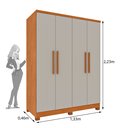 Ver imagem 3 de Guarda Roupa Solteiro com Pés 4 Portas 2 Gavetas 133cm Amsterdam Bege/Cinamomo/Off White