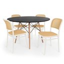 Ver imagem 1 de Conjunto Mesa de Jantar Redonda Eiffel Preta 120cm + 4 Cadeiras Roma - Branco