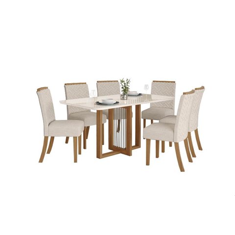 Mesa Jantar Natali 160 6 Cadeiras Malu Linho - Henn