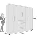 Ver imagem 3 de Guarda Roupa Casal 6 Portas 4 Gavetas 180cm Arizona Branco/Neve