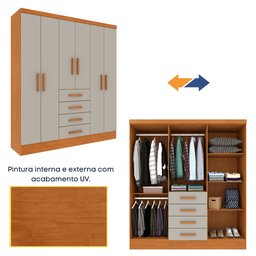 Guarda Roupa Casal 6 Portas 4 Gavetas 180cm Arizona   - 6