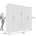 Ver imagem 3 de Guarda Roupa Casal com Pés 6 Portas 4 Gavetas 180cm Arizona Branco/Neve