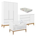 Ver imagem 1 de Quarto de Bebê Nature Clean 3 Portas com Berço Unique Branco Soft Eco Wood e Colchão Gazin –