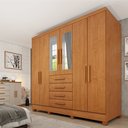Ver imagem 1 de Guarda Roupa Casal com Espelho e Pés 6 Portas 4 Gavetas 180cm Arizona Bege/Cinamomo