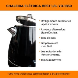Chaleira Jarra Bule Eletrica Térmica Yd-1830c 127v Preta Best - 5
