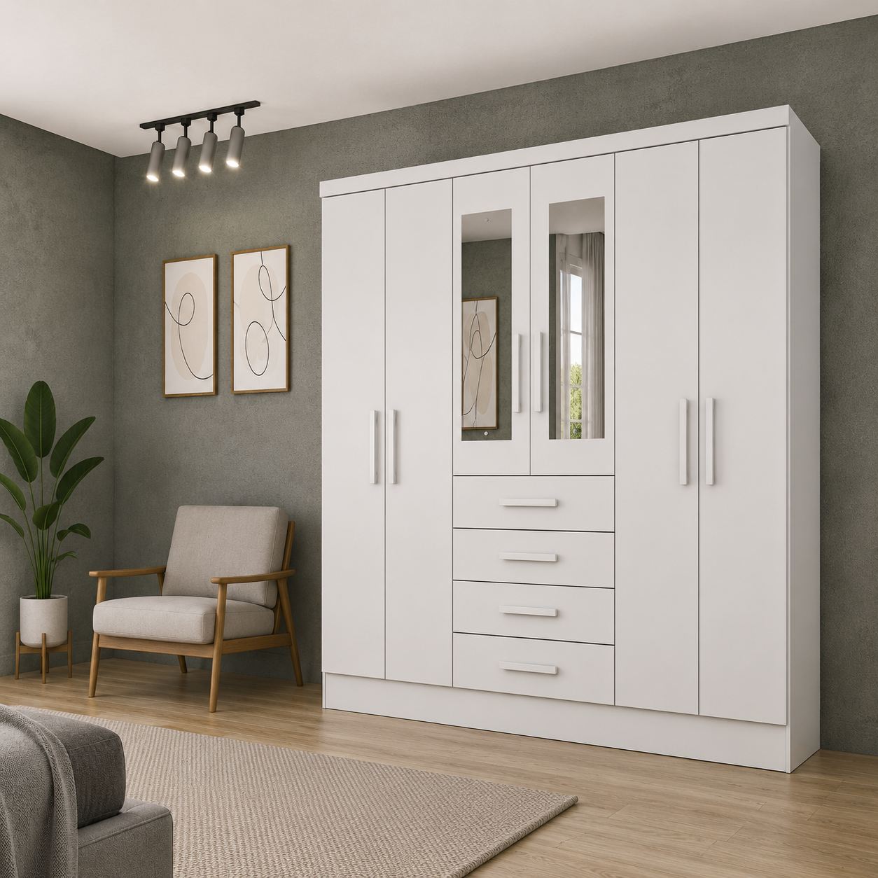 Guarda Roupa Casal com Pés 6 Portas 4 Gavetas 180cm Arizona Branco