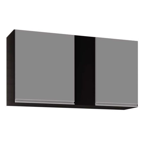 Armário Aéreo de Cozinha Lavanderia 02 Portas Agata Preto e Cinza 100 cm - D’Rossi