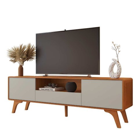 Rack para Tv 75'' Ares 1,80m Pés em Madeira Maciça 100% em Mdf:naturalle/off White
