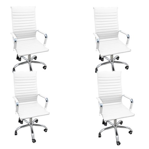 Kit com 4 Cadeira Presidente Charles Eames Esteirinha Couro Pu 11p Branco