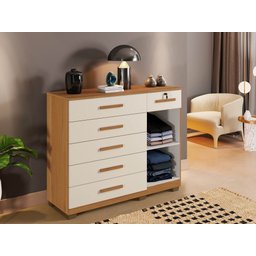 Comoda Milao 6 Gavetas e 1 Porta Benetil Cinamomo Off - 2