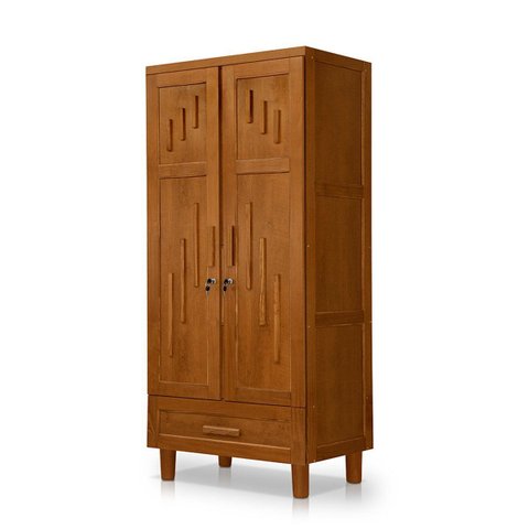 Guarda Roupa em 100% Madeira 2 Portas 1 Gaveta Suiça Castanho