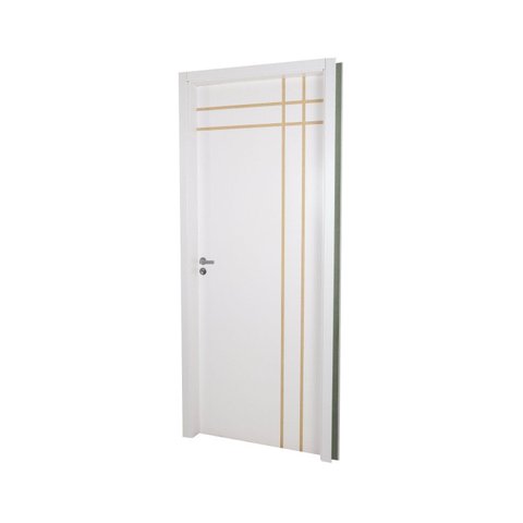 Kit Porta de Madeira Decorada 215x94cm com Batente de MDF Ultra 16cm Mantiqueira MGM Branco