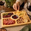 Ver imagem 3 de Tabua Petisco Petisqueira Pinux Multiuso Madeira Bambu Inox 4 Divisorias Frios Queijos Gourmet