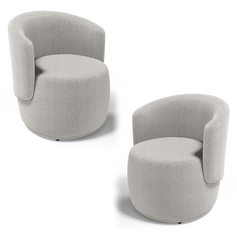Kit 02 Poltronas Decorativas Aisha Orgânica Bouclê Bege - Desk Design
