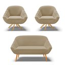 Ver imagem 1 de Kit 01 Namoradeira 02 Lugares e 02 Poltronas Giratória Giovana Suede Marrom Rato Base Madeira MM30