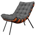 Ver imagem 1 de Poltrona Decorativa Costela Sala Quarto Recepção Escritório Esqueleto Base Fixa Linho Chumbo