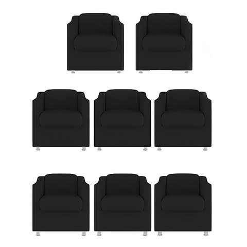 Kit 8 Poltronas Decorativa Reforçada Recepção Clinica Salão Suede Preto