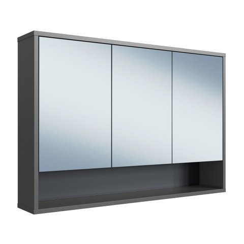 Armário Aéreo Banheiro Bari com Espelho 88,4cm Grafite Ba1095