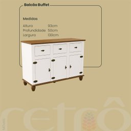 Balcão Buffet Retrô 3p 3g + Cristaleira Retrô 2p Off White/ Nogueira - 6