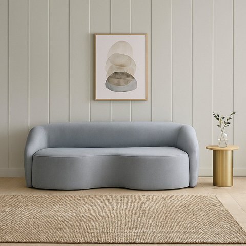 Sofá Curvo 2 Lugares 220cm Boucle Alonso Cinza