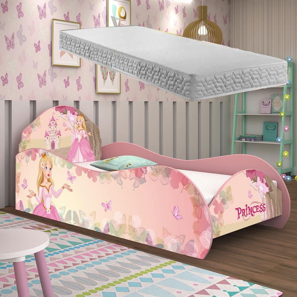 Princesa Colcha Rosa Cama Solteiro Princesa Encanto com Colchão Rosa | MadeiraMadeira