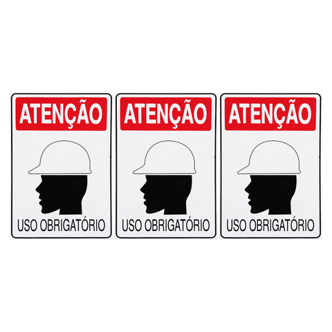 Combo 3 Placas De Sinalização Atenção Capacete Uso Obrigatório 20x30 Acesso - S-205 F9e