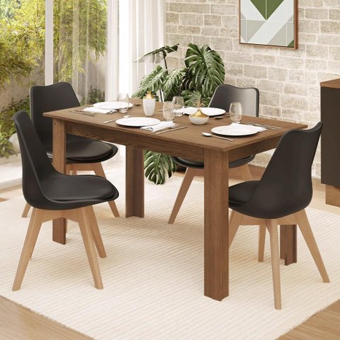 Conjunto Sala de Jantar Betim Mesa Tampo de Madeira 4 Cadeiras Rustic/preto Madesa