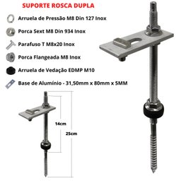 Kit Estrutura Suporte Fixador para 03 Placas Solar Alumínio e Inox Telha Fibro Ondulada em Viga Made - 3