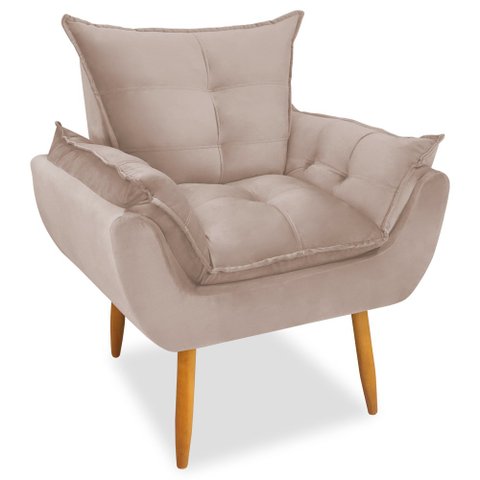 Poltrona Decorativa Opala Pés Palito Veludo Palha Chamby Móveis