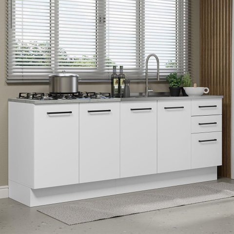 Kit com 2 Balcões de Cozinha 3 Gavetas 4 Portas Branco