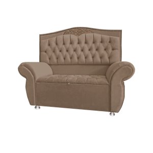 KIT Cabeceira + Recamier Baú Dunas Dubái veludo Bege Linha Alta 1,60 Casal Dalaqua-Decor