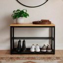 Ver imagem 1 de Banco Sapateira Organizadora Estilo Industrial Ferro Madeira Preto
