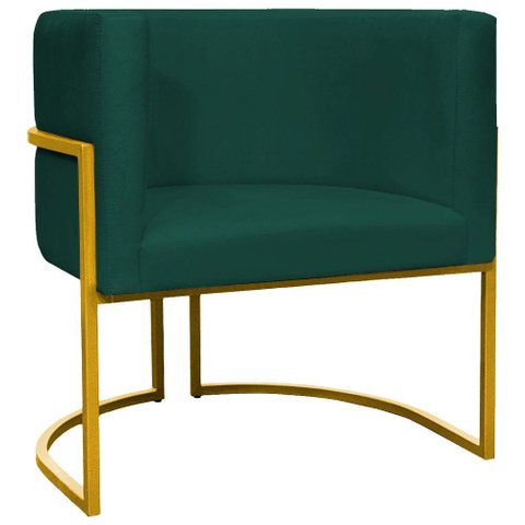 Poltrona Decorativa Recepção Luna Suede Cores Base de Ferro Dourada - Verde, Suede