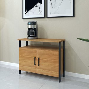 Balcão Aparador Design Industrial C/02 Portas 89 Cm 100%mdf: Freijó/ Preto Fosco