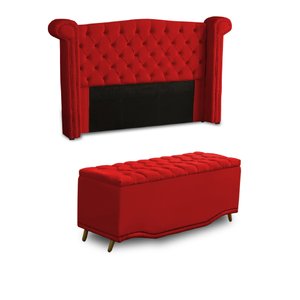 KIT + Cabeceira Com Recamier Baú Dunas Princesa em captonê 0,90 solteiro Cama Box Vermelho Veludo Da