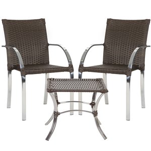 2 Cadeiras Ascoli com Mesa Baixa Decore Mobília Pedra Ferro