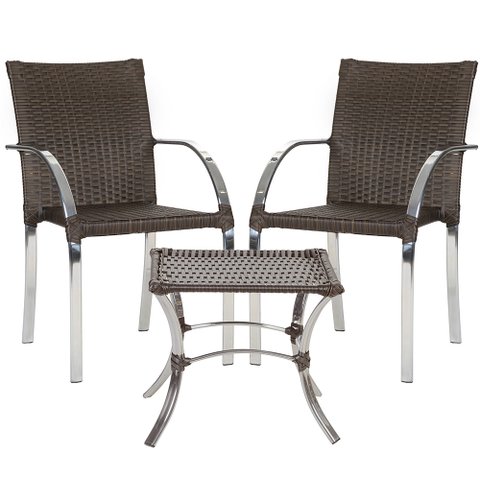 2 Cadeiras Ascoli com Mesa Baixa Decore Mobília Pedra Ferro